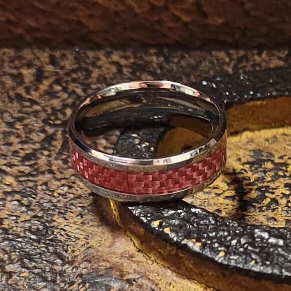 Women's Pink carbon Fiber Ring Band  - Carbon Fiber Ring - Picture 8 of 11